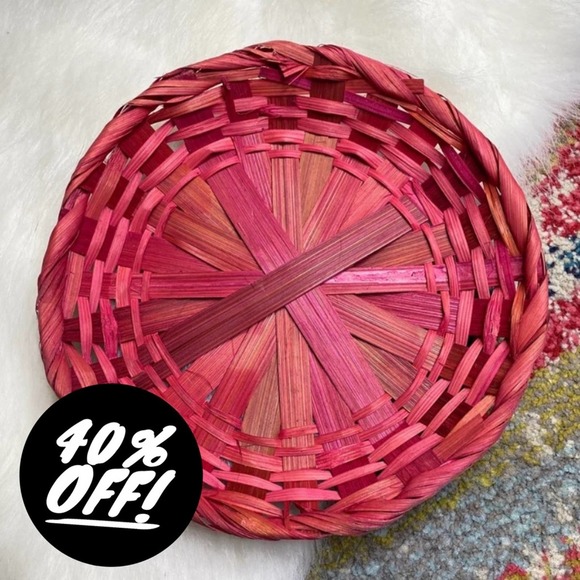 Vintage Flat 9” Pink Wicker Basket Tray Wall